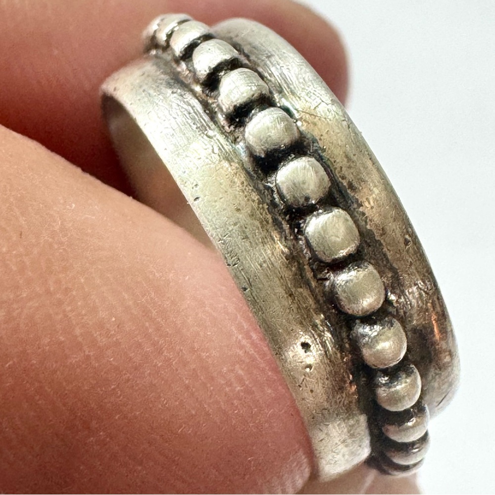 Vintage Sterling Silver Beaded Ball Ring Ethnic Boho Eternity Band